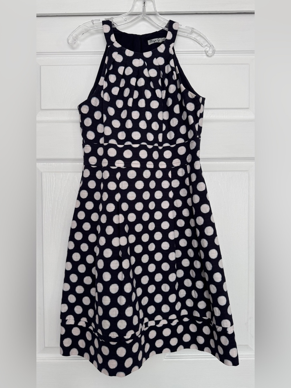 ELIZA J | navy w/ white polka dot high neck sleeveless dress with pockets SIZE 6